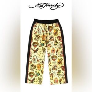 Ed Hardy Flashboard Multi Track Pants Graphic Tiger Joggers Women’s Size M NWT